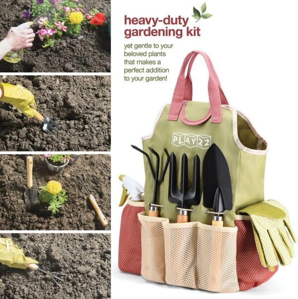 Gardening Tools Set of 10 - Complete Heavy Duty Garden Tools Set with Fashion Handbag - Durable Gardening Supplies Kit Ideal Garden Gifts for Women