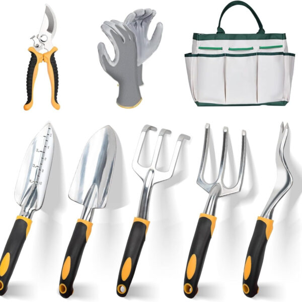 Garden Tools, 8 Piece Heavy Duty Gardening Tools Set with Non-Slip Rubber Grip, Stainless Steel Garden Tool, Gifts for Kids, Women, Husbands, and Parents